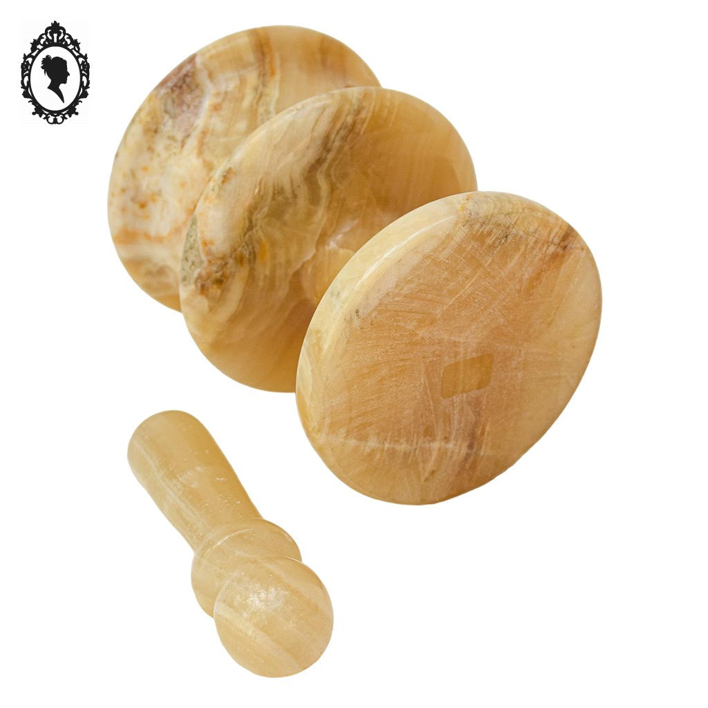 Mortier pilon pierre albâtre ou onyx beige vintage