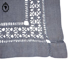 Napperon brodé lin gris carré 26 cm jours échelle et faisceaux fait main vintage