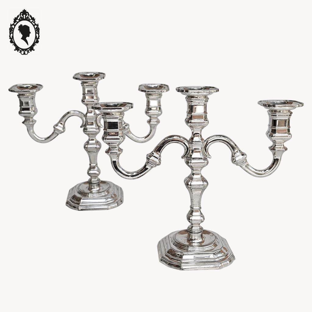 Paire de bougeoir à poser 3 feux ou 3 bougies métal gris BMF vintage