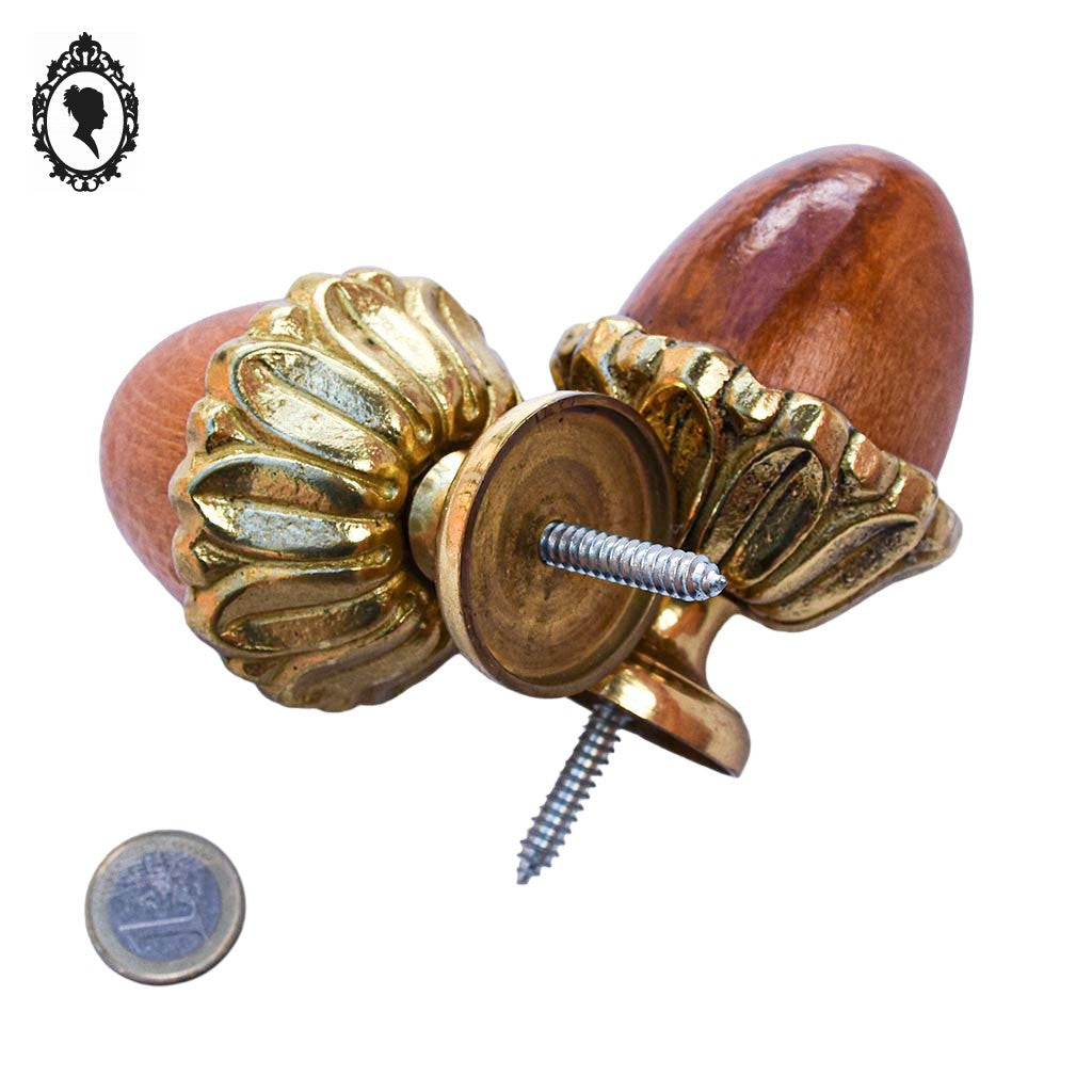 Paire de pomme de pin bronze doré bois ornementation embouts rideau vintage