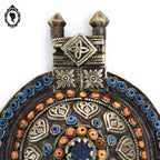 Pendentif collier ethnique métal antique H 16 cm nomade vintage ancien