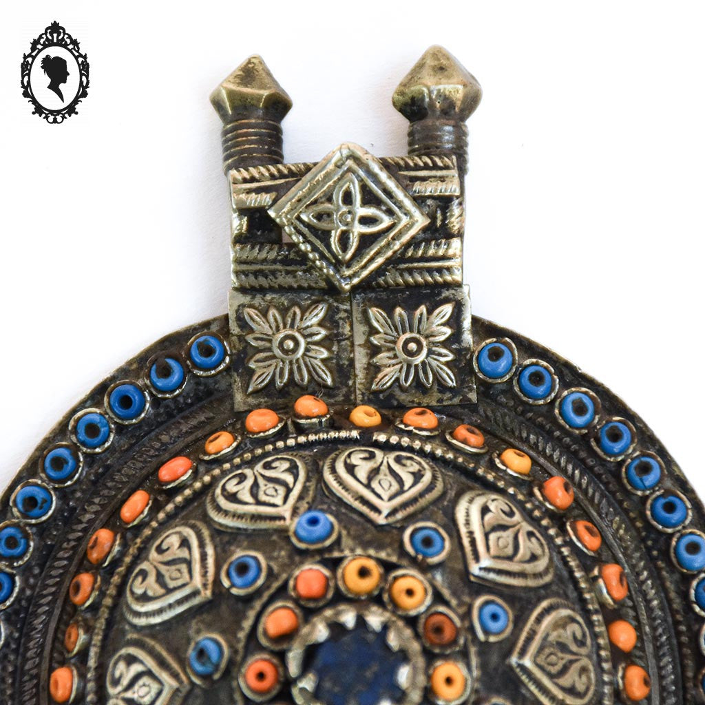 Pendentif collier ethnique métal antique H 16 cm nomade vintage ancien