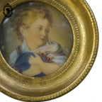 Petit cadre miniature portrait Enfant aux cerises Fragonard sur ivoire signé ancien