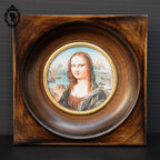 Petit cadre miniature portrait médaillon femme rousse sur ivoire signé JR ancien