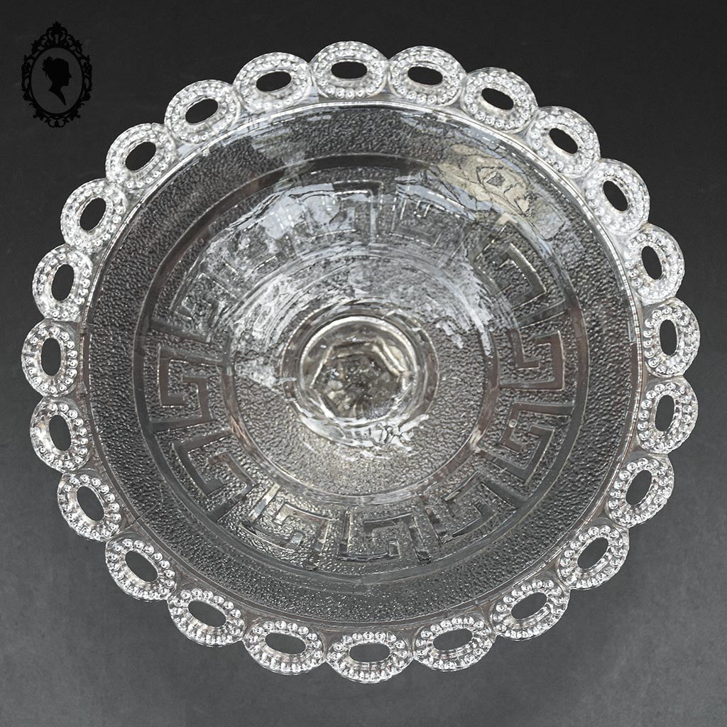 Petit compotier coupelle coupe serviteur plat sur pied en verre moulé ajouré festonné