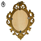 Petit miroir glace cadre ovale mural doré fronton arabesque baroque H 35 cm vintage