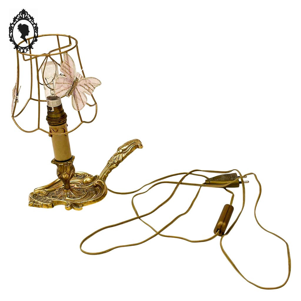 Petite lampe bougeoir à main à poser queue de rat, rat de cave bronze doré vintage