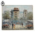 Petite toile tableau peinture à l’huile marché aux fleurs signé Burnett vintage