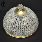 Plafonnier lustre art déco guirlandes de perles pointe diamant cristal laiton ancien