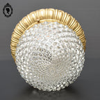 Plafonnier lustre demi sphère pointe diamant verre laiton vintage