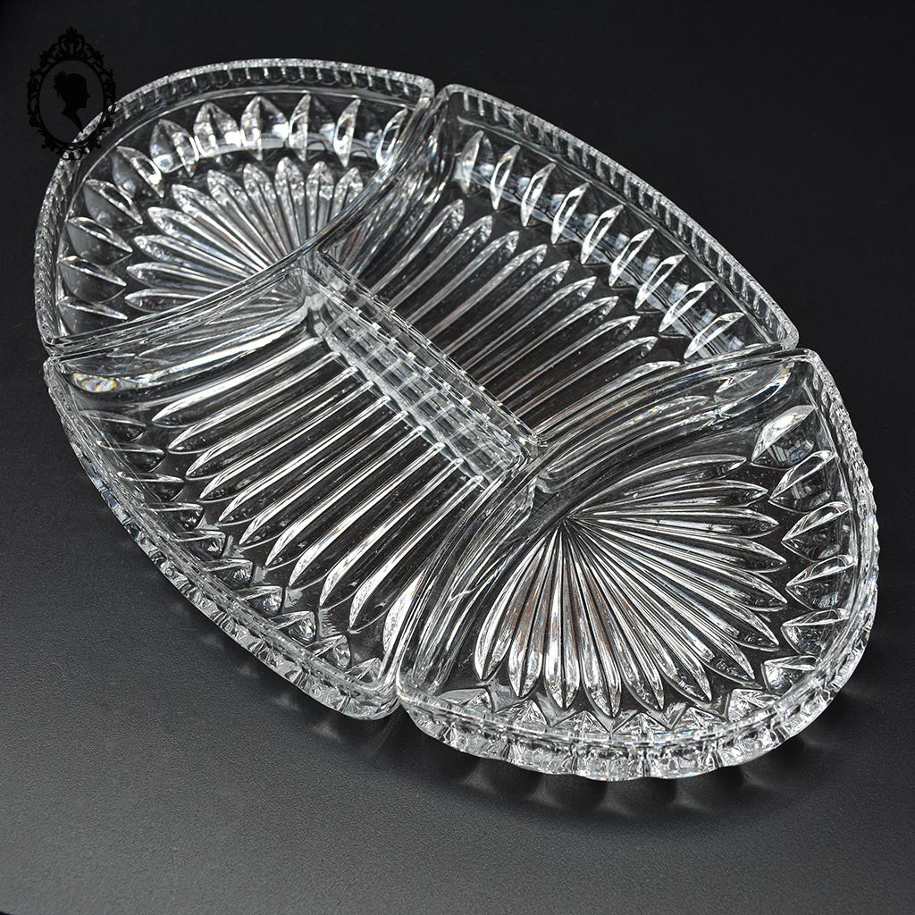 Plateau serviteur métal et 4 compartiments cristal pour apéritif