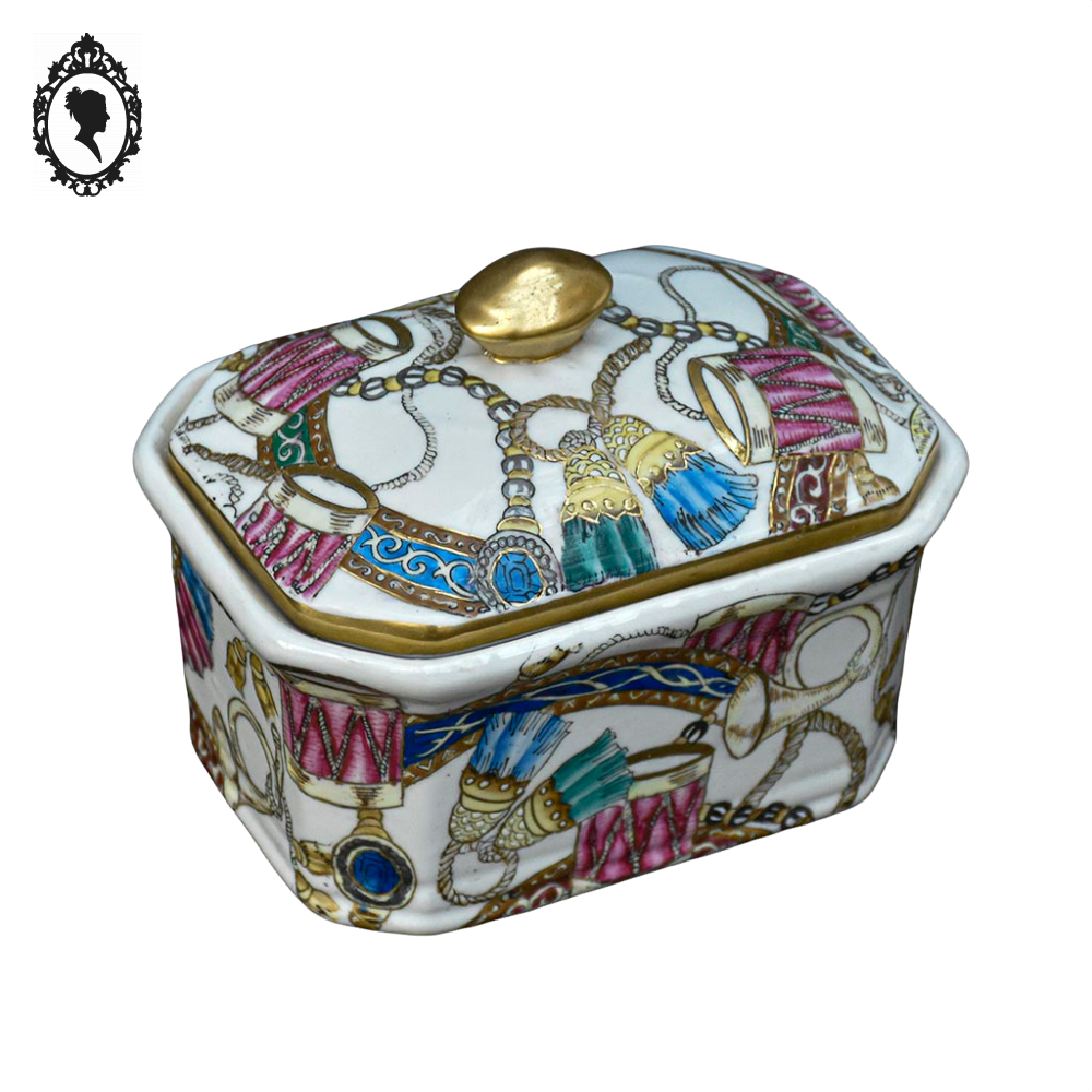 Rare terrine porcelaine passementerie tambour corne de chasse asiatique ancienne ART D’ASIE