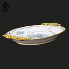 Romantique plat ovale fleuri porcelaine de Limoges rose poignées laiton Burroughs ancien