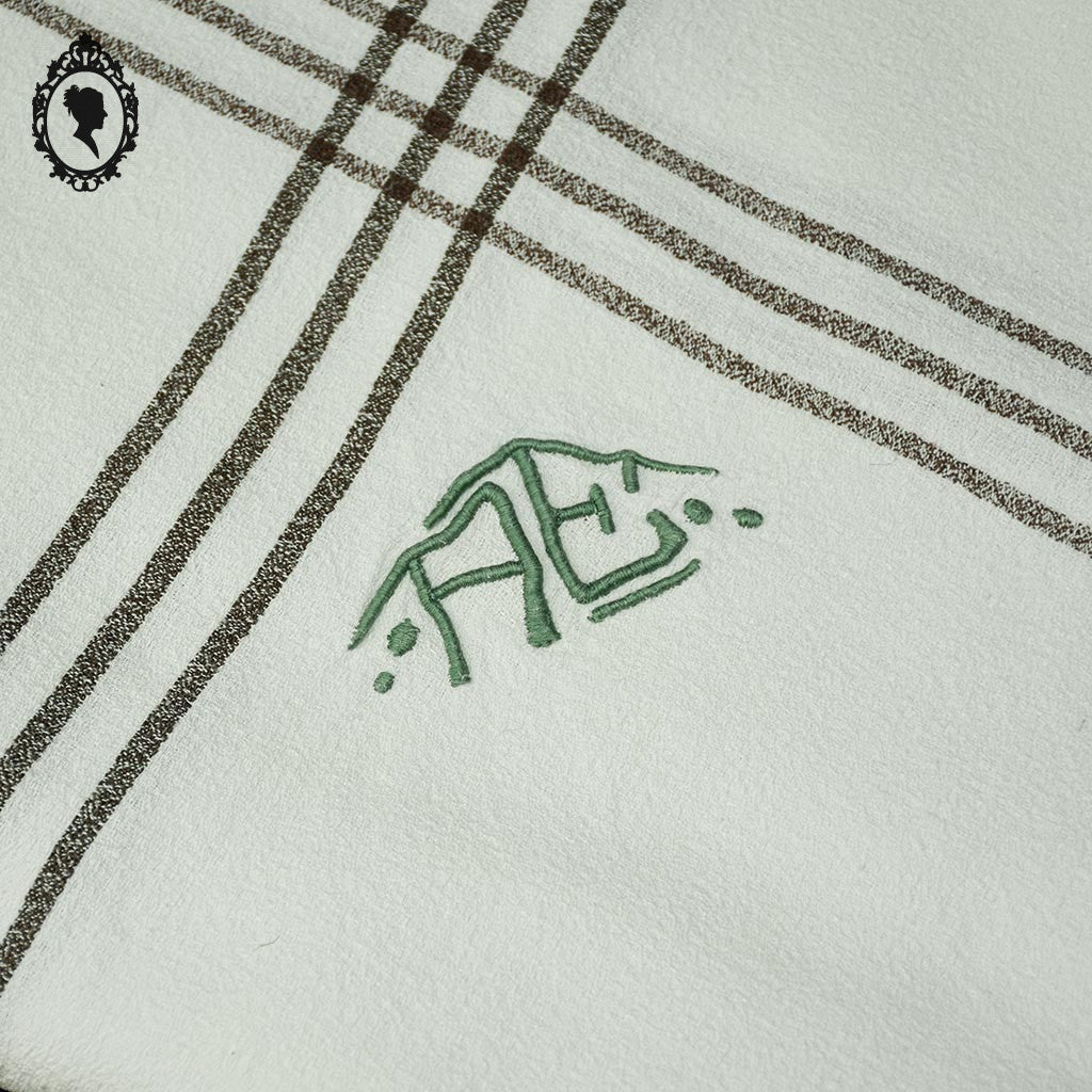 Service 12 serviettes et nappe écossaises vertes jaune lettre monogramme AG AE vintage