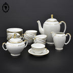Service 12 tasses à café ou thé pot théière sucrier porcelaine S.E.R. Sélection France blanc doré