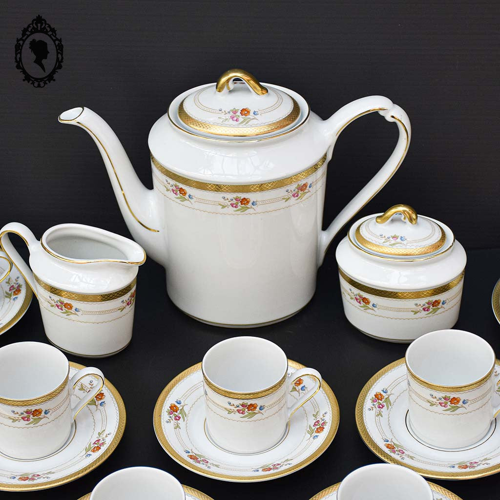Service à café 8 tasses cafetière pots W Winterling Kirchenlamitz Germany Bavaria fleuri or vintage ancien