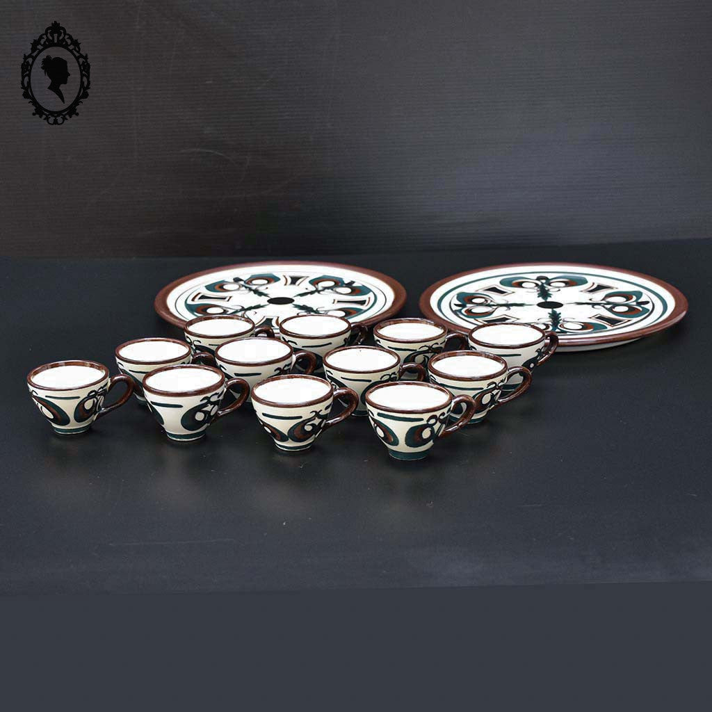 Service à liqueur digestif céramique St Jean de Bretagne 12 tasses 2 assiettes vintage