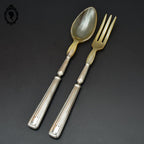 Service de couverts à salade métal argenté corne ou résine vintage ancien