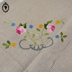 Service nappe et 10 serviettes à thé café lin broderie bucolique fleurie vintage