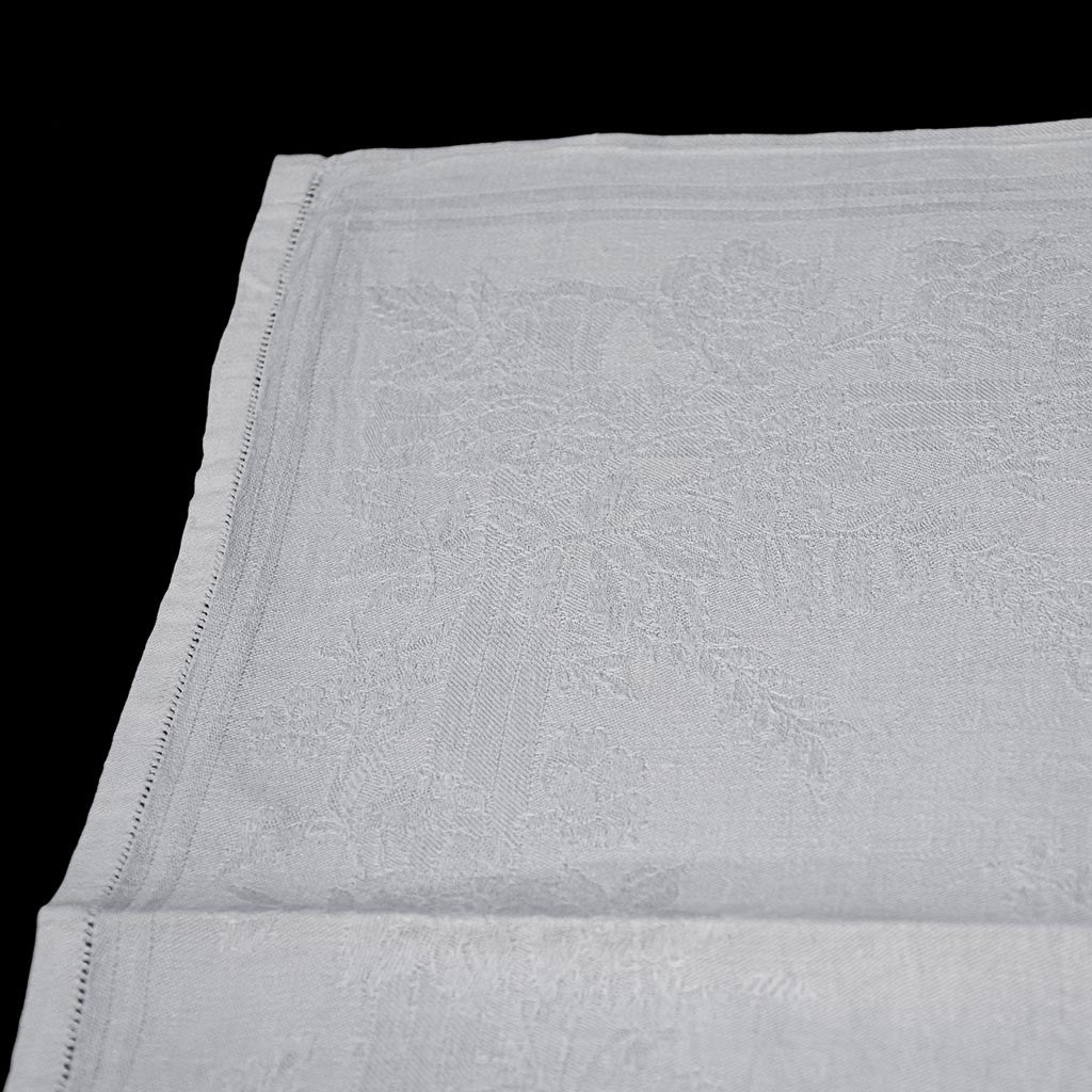Service nappe et 12 serviettes de table anciennes damassées blanches monogramme JR