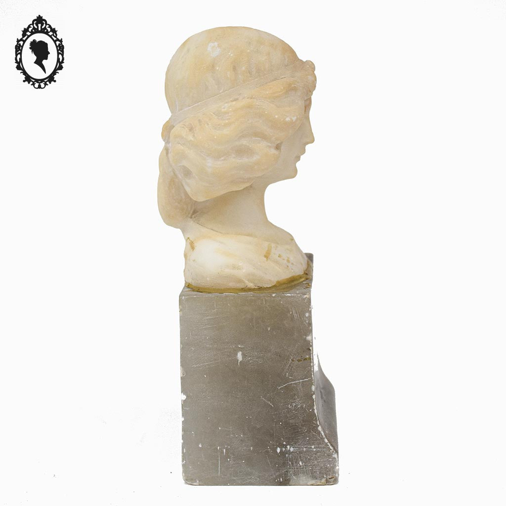 Statue tête buste femme en pierre beige et grise H 20 cm vintage