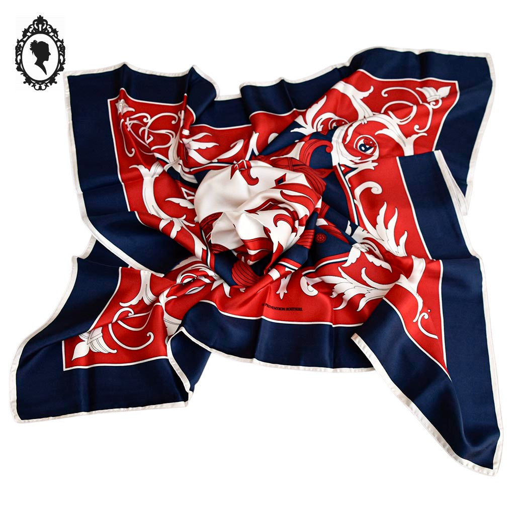 Superbe foulard soie collection La Prévention Routière rare bleu blanc rouge vintage