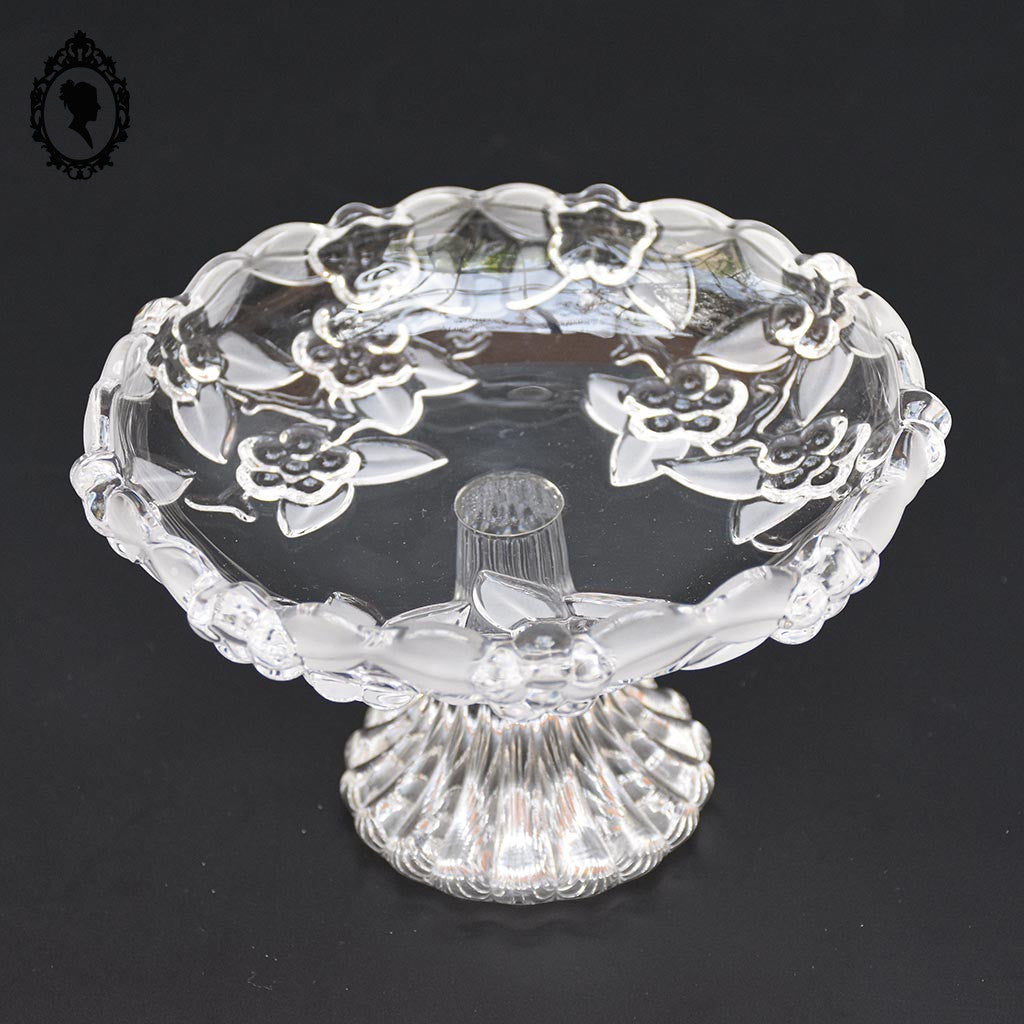 Superbe petit compotier coupelle coupe serviteur plat sur pied en verre moulé vintage