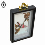 Adorable tableau oiseau rose cadre à relief chinois asiatique blanc gris noir plume vintage