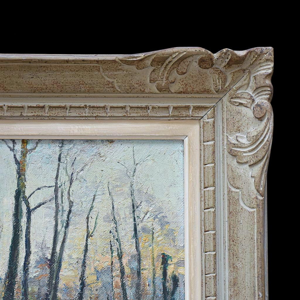 Tableau peinture à l’huile paysage signé Roger Serpantié sur isorel vintage