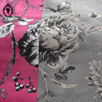 Tissu coupon ameublement coton fleuri gris noir rose Yin Yang Paris 325 x 285 cm