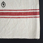 Torchon lin blanc cassé à liteau rouge vintage ancien