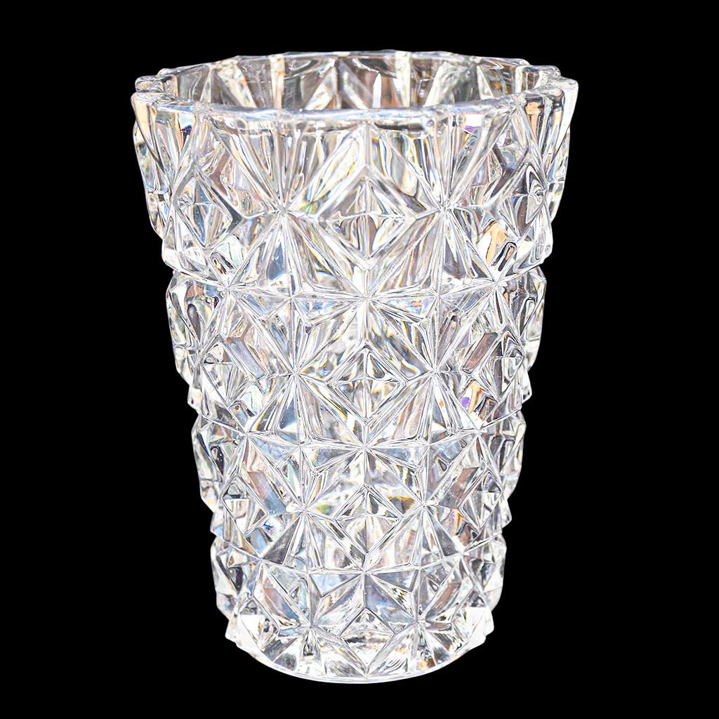Vase en cristal blanc ciselé H 16 cm vintage