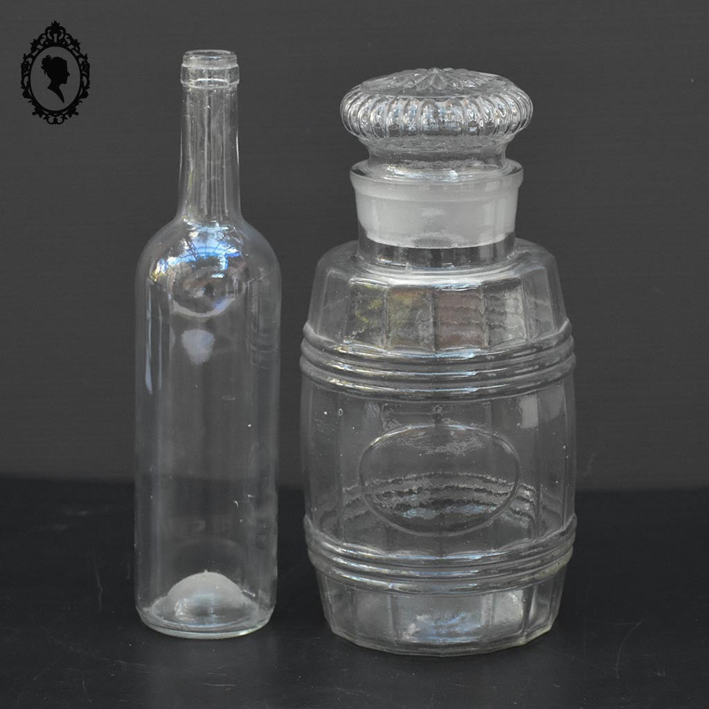Pot en verre soufflé flacon Apothicaire pharmacie couvercle forme tonneau ancien