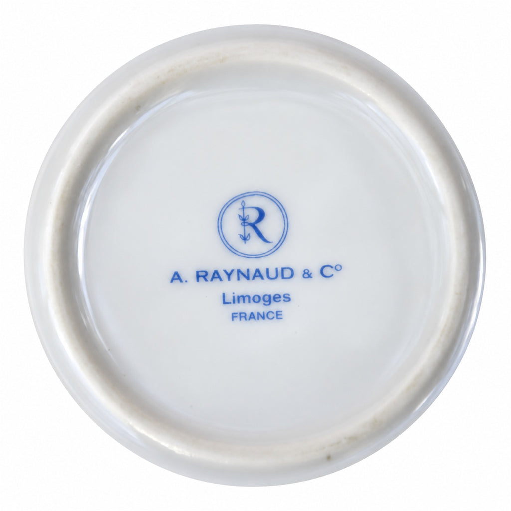 Boîte bonbonnière ronde en porcelaine Raynaud Limoges, fleurs jaunes or
