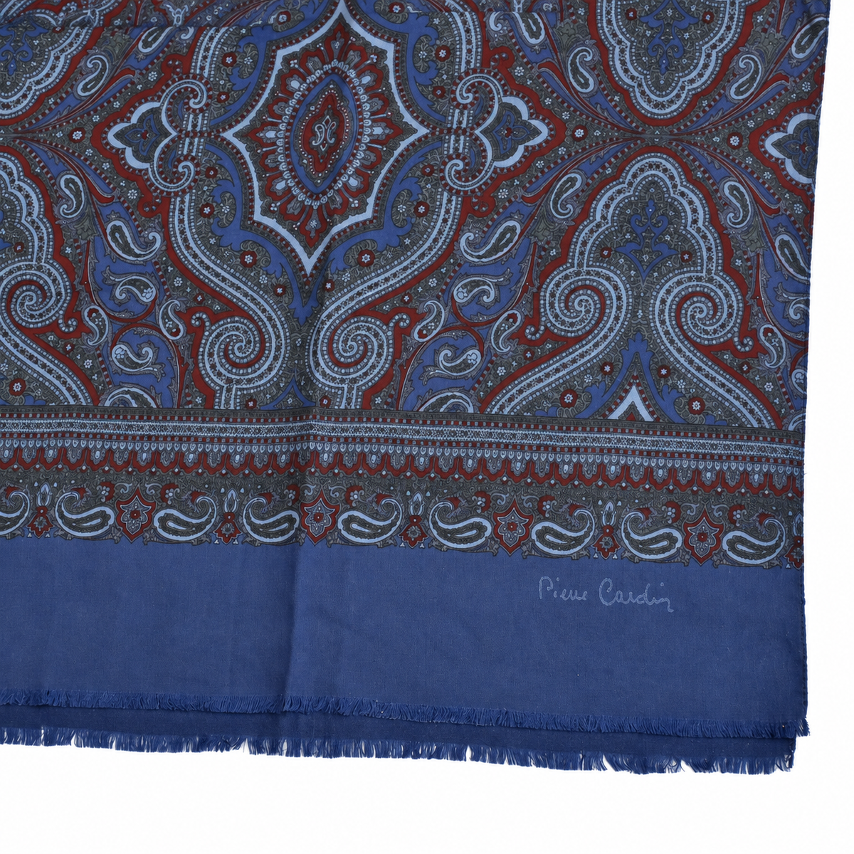 Foulard Pierre Cardin 100 % soie bleu marine à motifs cachemire Made in Italy