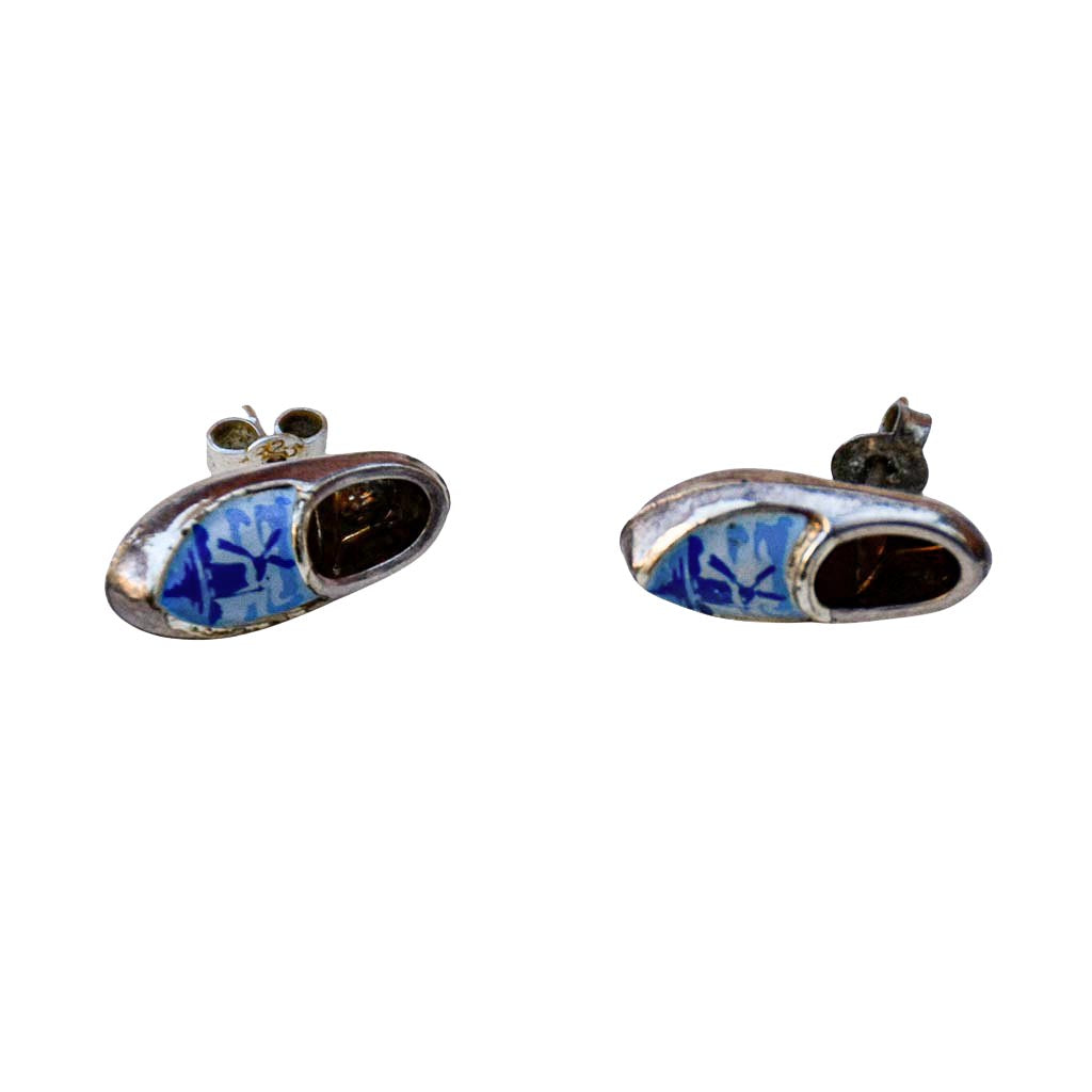 Parure en argent sabots bleu et blanc style Delft hollandais – Collier pendentif chaîne et boucles d’oreilles
