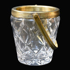 Petit seau à glaçons vintage en cristal ciselé et laiton doré avec anse