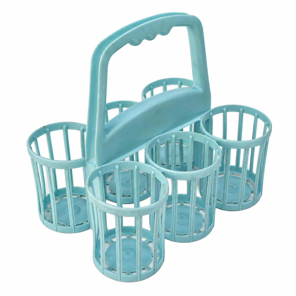 Porte-bouteilles vintage en plastique bleu turquoise — 6 compartiments