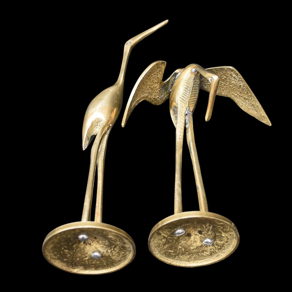 2 statues figurines hérons cigognes en laiton doré H 29 cm vintages