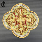 4 Médaillons broderie tapisserie religieuse ancienne ornement liturgique croix H 15 cm