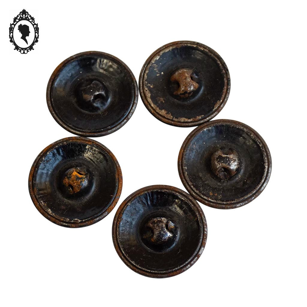 5 boutons fer anciens noir fleur beige ronds à queues collection D 3,5 cm