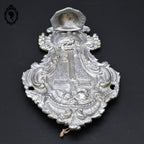 Bénitier avec croix et anges gris argenté en métal régule ancien