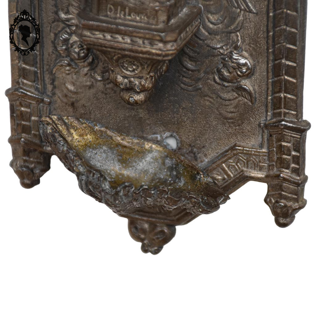 Bénitier en métal régule gris vierge Marie Lourdes vintage ancien