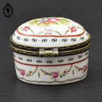 Boite à pilule porcelaine blanche fleurie rose « Porcelaine Art » vintage