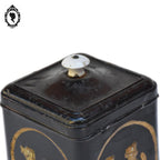 Boite ancienne à biscuits ou autre en fer art déco Art nouveau noir doré poignée porcelaine collection