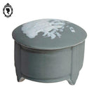 Bonbonnière ancienne boîte porcelaine biscuit vert tendre gris blanche anges