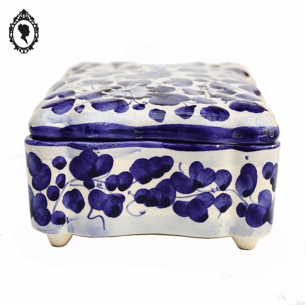 Bonbonnière boite oiseau bleu blanche porcelaine Deruta Italy vintage