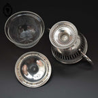 Bonbonnière drageoir sucrier piédouche en métal argenté et cristal ancien