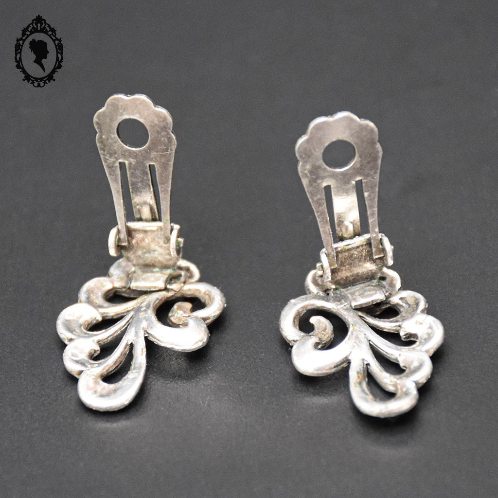 Boucles d’oreilles argent Art nouveau Art déco arabesques feuillage à clips ancien vintage