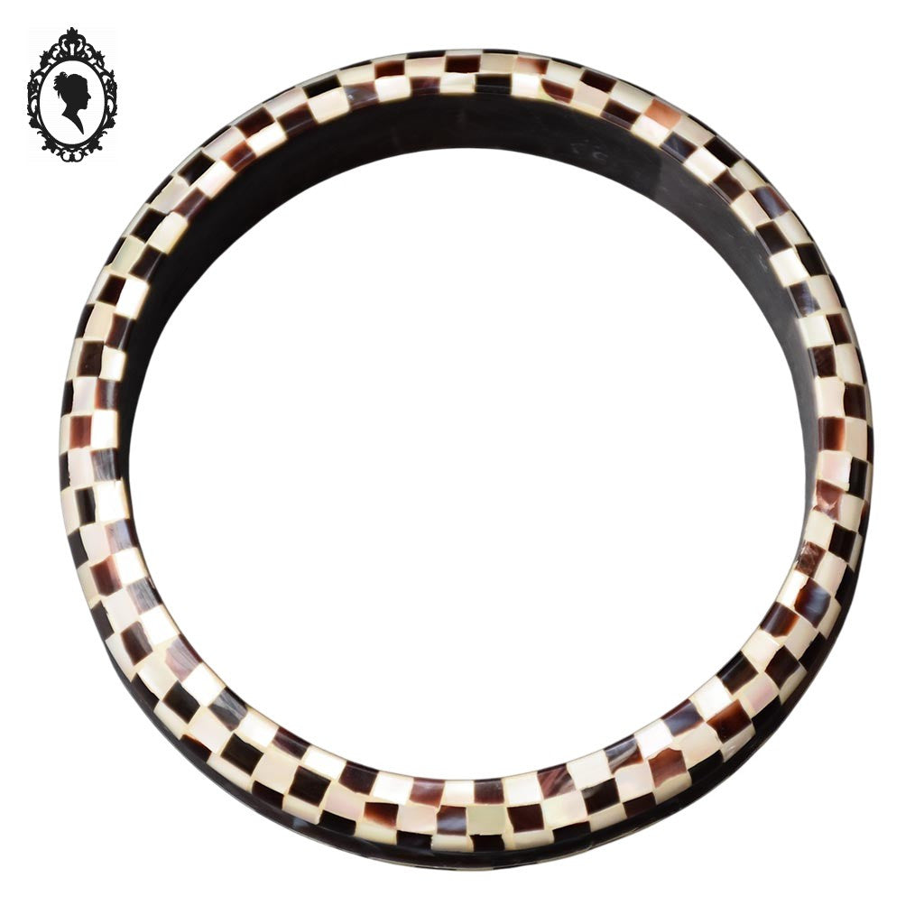 Bracelet jonc damier nacre marron beige vintage
